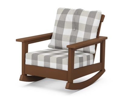 POLYWOOD® Prescott Deep Seating Rocking Chair in Teak / Buffalo Plaid Grey Mist