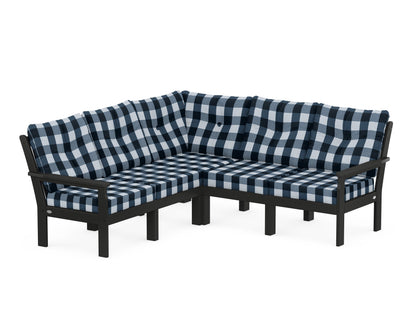 POLYWOOD® Vineyard 5-Piece Sectional in Black / Buffalo Plaid Marine Indigo