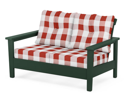 POLYWOOD® Prescott Deep Seating Loveseat in Green / Buffalo Plaid Crimson