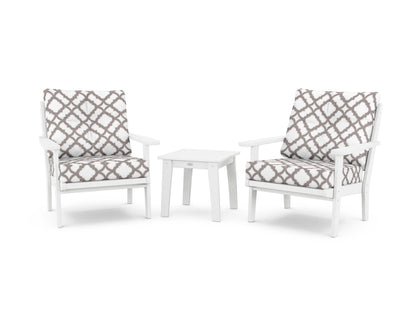 POLYWOOD® Lakeside 3-Piece Deep Seating Chair Set in White / Trellis Grey Mist