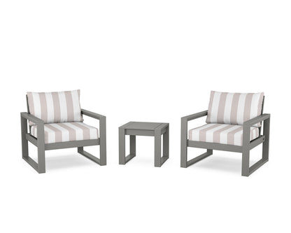 POLYWOOD® EDGE Sectional 3-Piece Deep Seating Set in Slate Grey / Cabana Stripe Dune Burlap