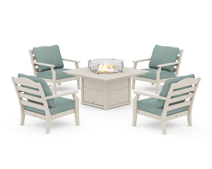 Draper James™ by  POLYWOOD® Savannah 5-Piece Deep Seating Set with Fire Pit Table in Sand / Glacier Spa