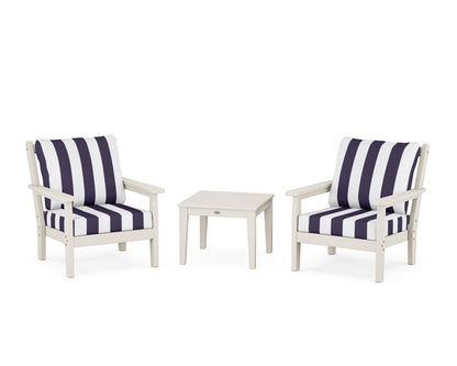 POLYWOOD® Chippendale 3-Piece Deep Seating Set in Sand / Cabana Stripe Navy