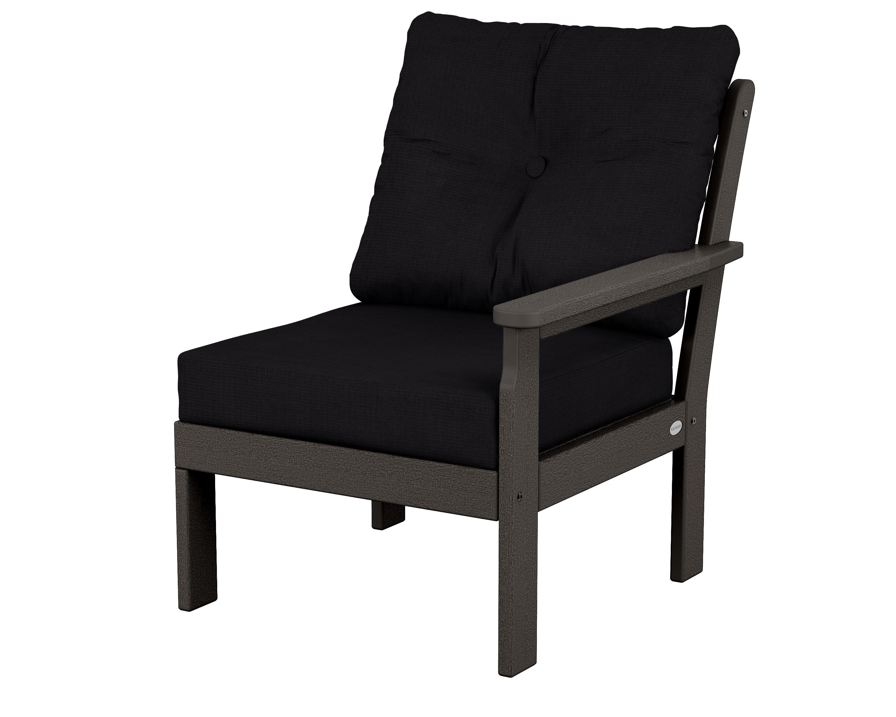 POLYWOOD® Vineyard Modular Right Arm Chair in Vintage Coffee / Midnight Linen