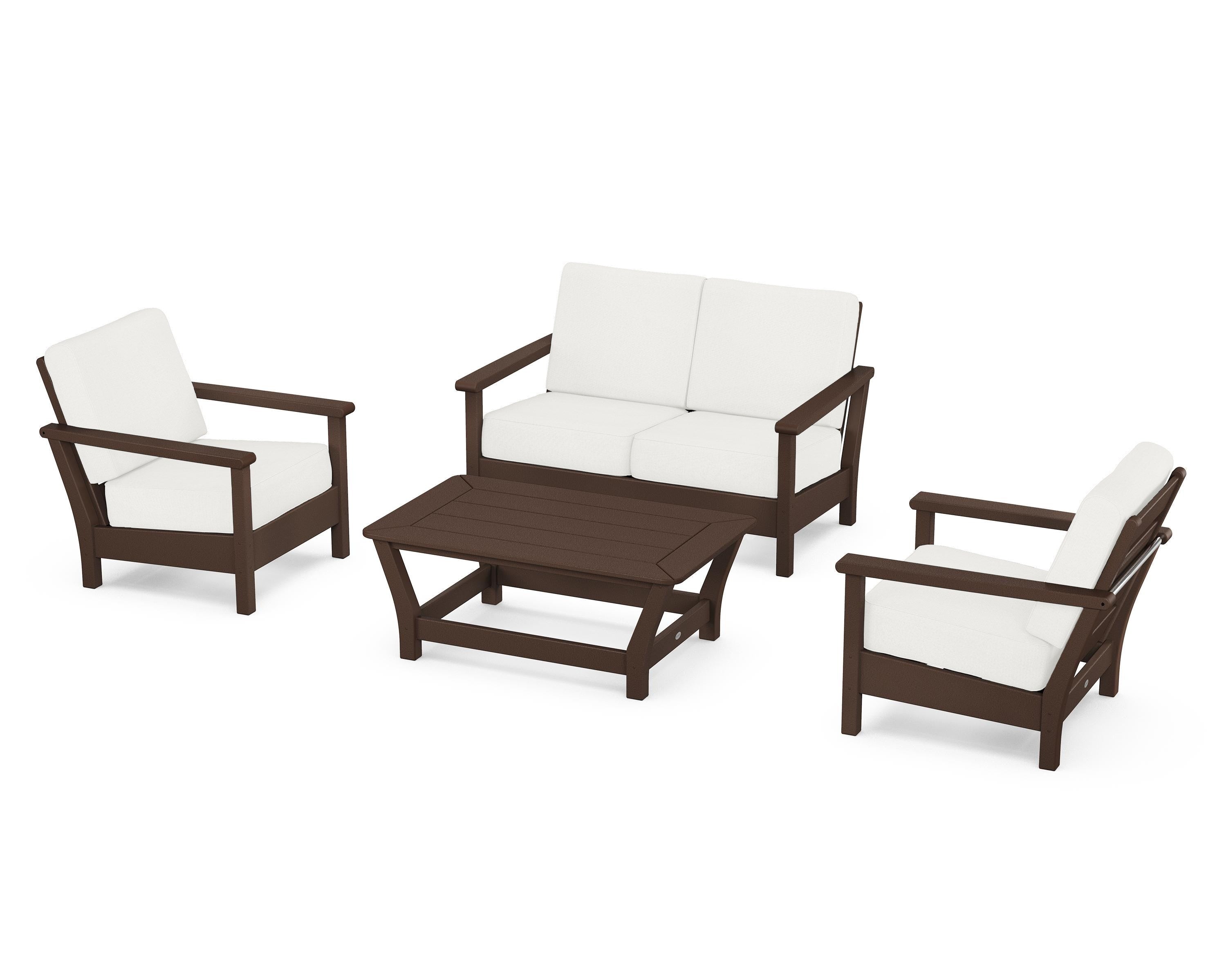 POLYWOOD® Harbour 4-Piece Deep Seating Set in Mahogany / Natural Linen