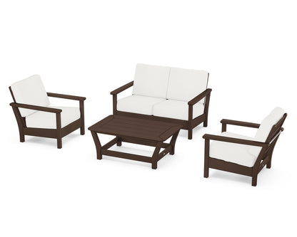 POLYWOOD® Harbour 4-Piece Deep Seating Set in Mahogany / Natural Linen