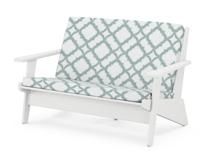 POLYWOOD® Riviera Modern Lounge Loveseat in White / Trellis Glacier Spa