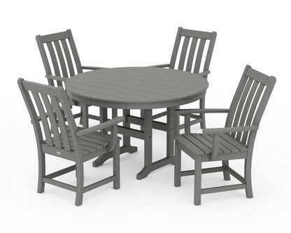 POLYWOOD® Vineyard 5-Piece Round Farmhouse Dining Set in Slate Grey