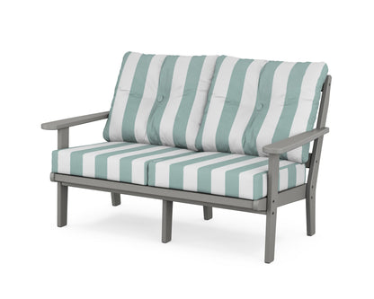 POLYWOOD® Mission Deep Seating Loveseat in Slate Grey / Cabana Stripe Glacier Spa