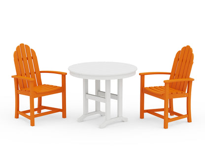POLYWOOD® Classic Adirondack 3-Piece Round Dining Set in Tangerine / White