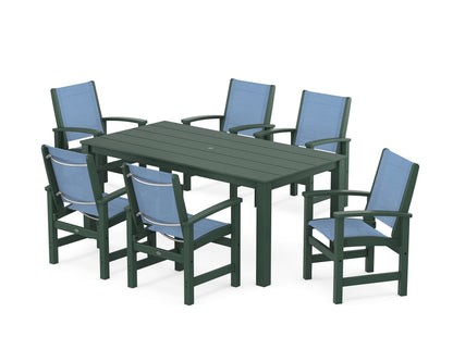 POLYWOOD® Coastal 7-Piece Parsons Dining Set in Green / Poolside Sling