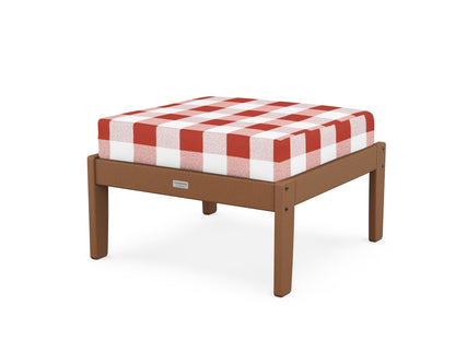 Country Living Cottage Deep Seating Ottoman in Teak / Buffalo Plaid Crimson