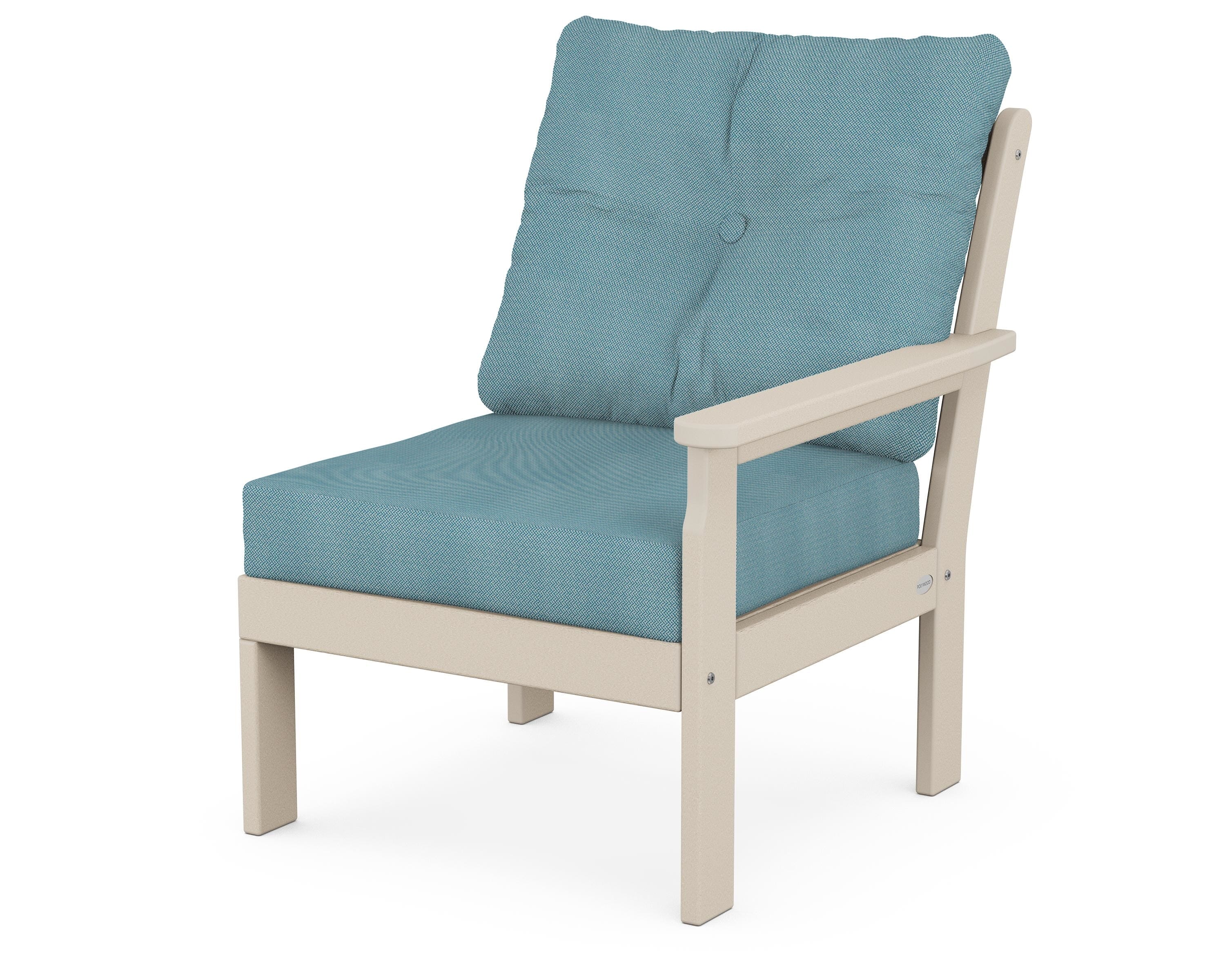 POLYWOOD® Vineyard Modular Right Arm Chair in Sand / Lattice Sky Blue