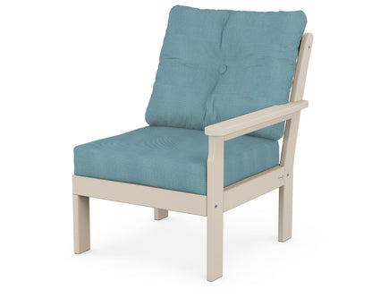 POLYWOOD® Vineyard Modular Right Arm Chair in Sand / Lattice Sky Blue