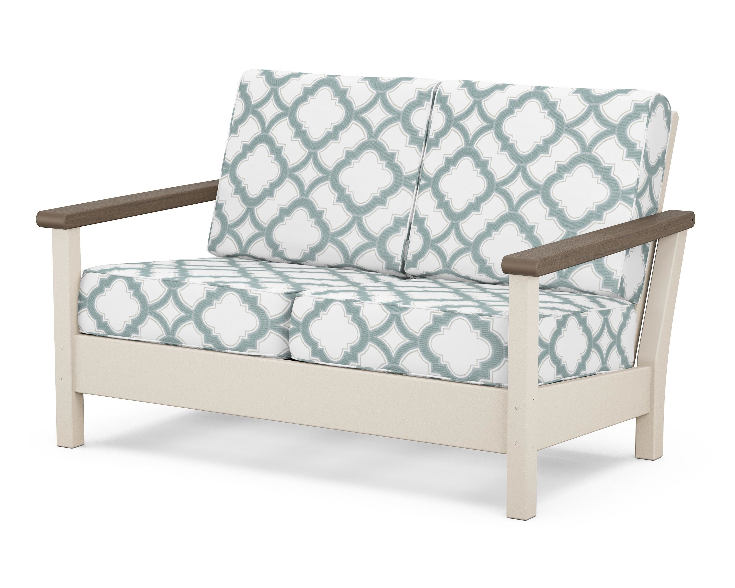 POLYWOOD® Harbour Deep Seating Loveseat in Sand / Kona / Trellis Glacier Spa