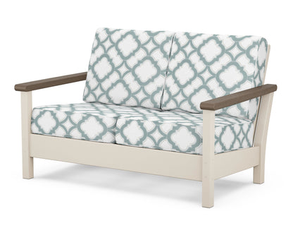 POLYWOOD® Harbour Deep Seating Loveseat in Sand / Kona / Trellis Glacier Spa