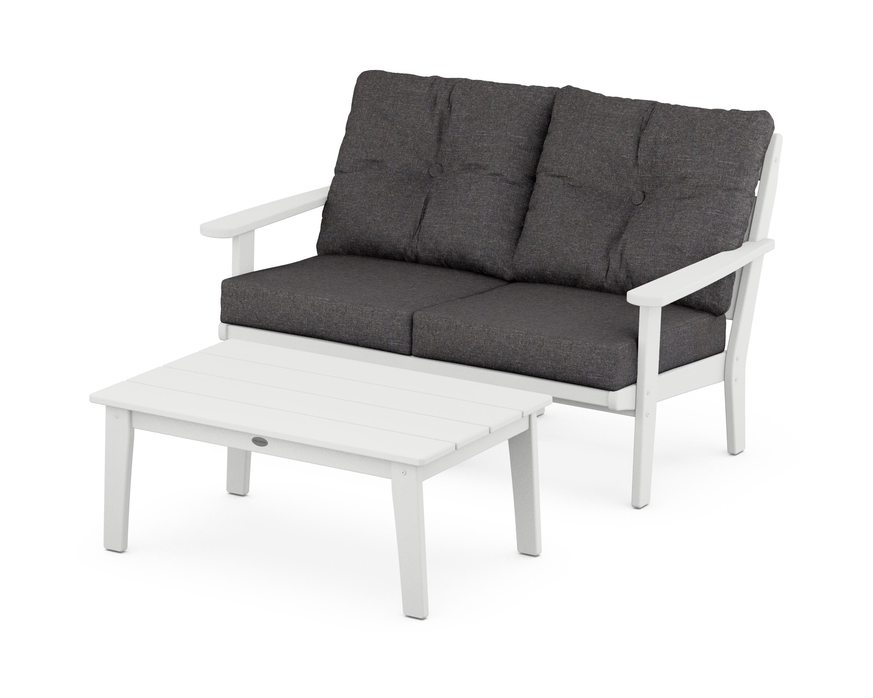 POLYWOOD® Lakeside 2-Piece Lounge Loveseat Set in White / Ash Charcoal