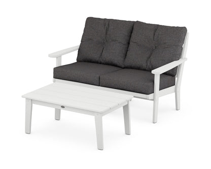 POLYWOOD® Lakeside 2-Piece Lounge Loveseat Set in White / Ash Charcoal