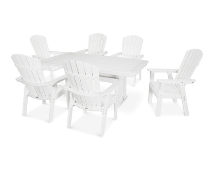 POLYWOOD® Nautical Curveback Adirondack 7-Piece Dining Set with Trestle Legs in White