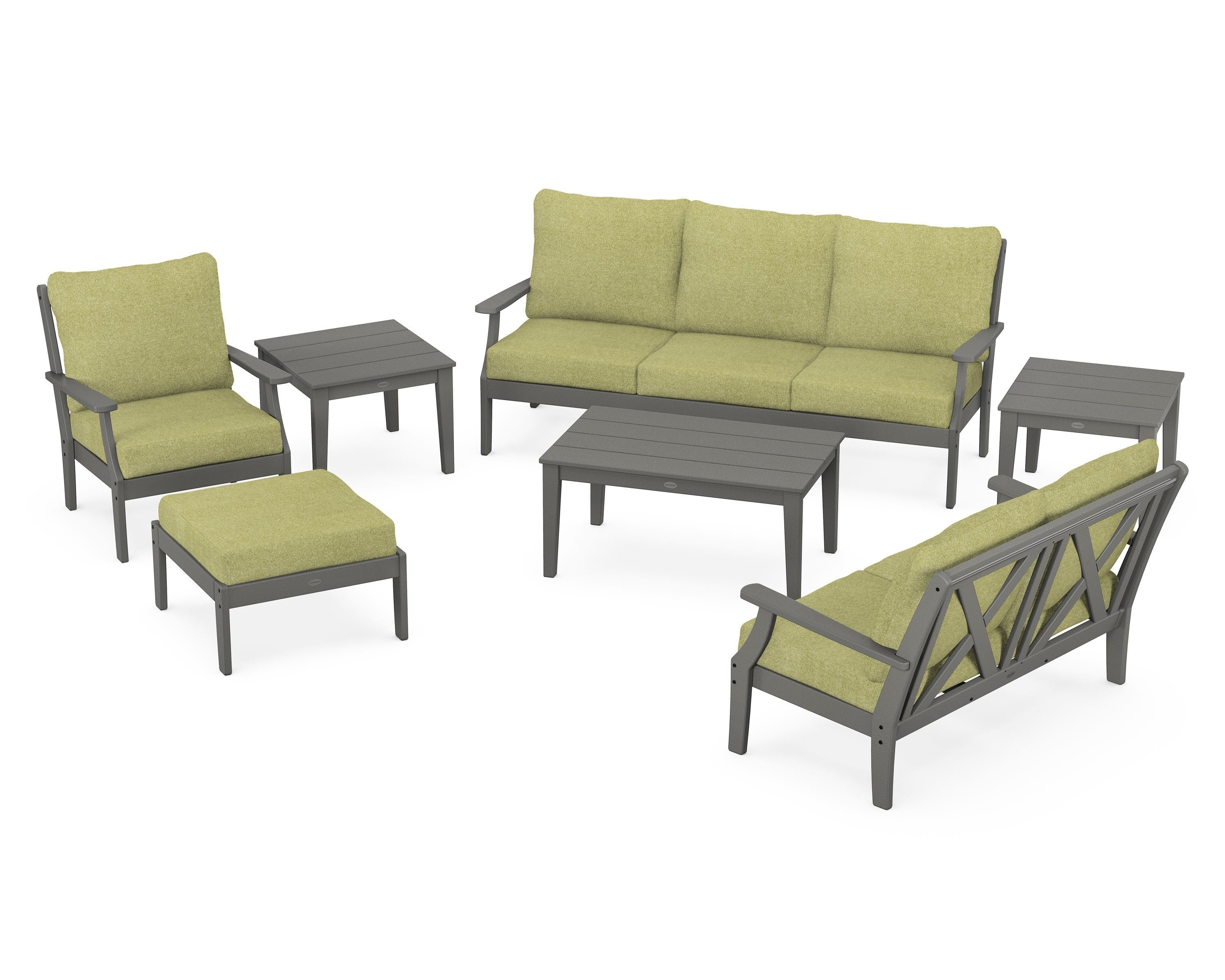 POLYWOOD® Braxton 7-Piece Deep Seating Set in Slate Grey / Chartreuse Boucle