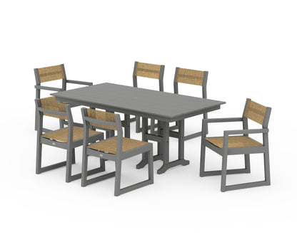 POLYWOOD® EDGE Sling 7-Piece Farmhouse Dining Set in Slate Grey / Burlap Sling