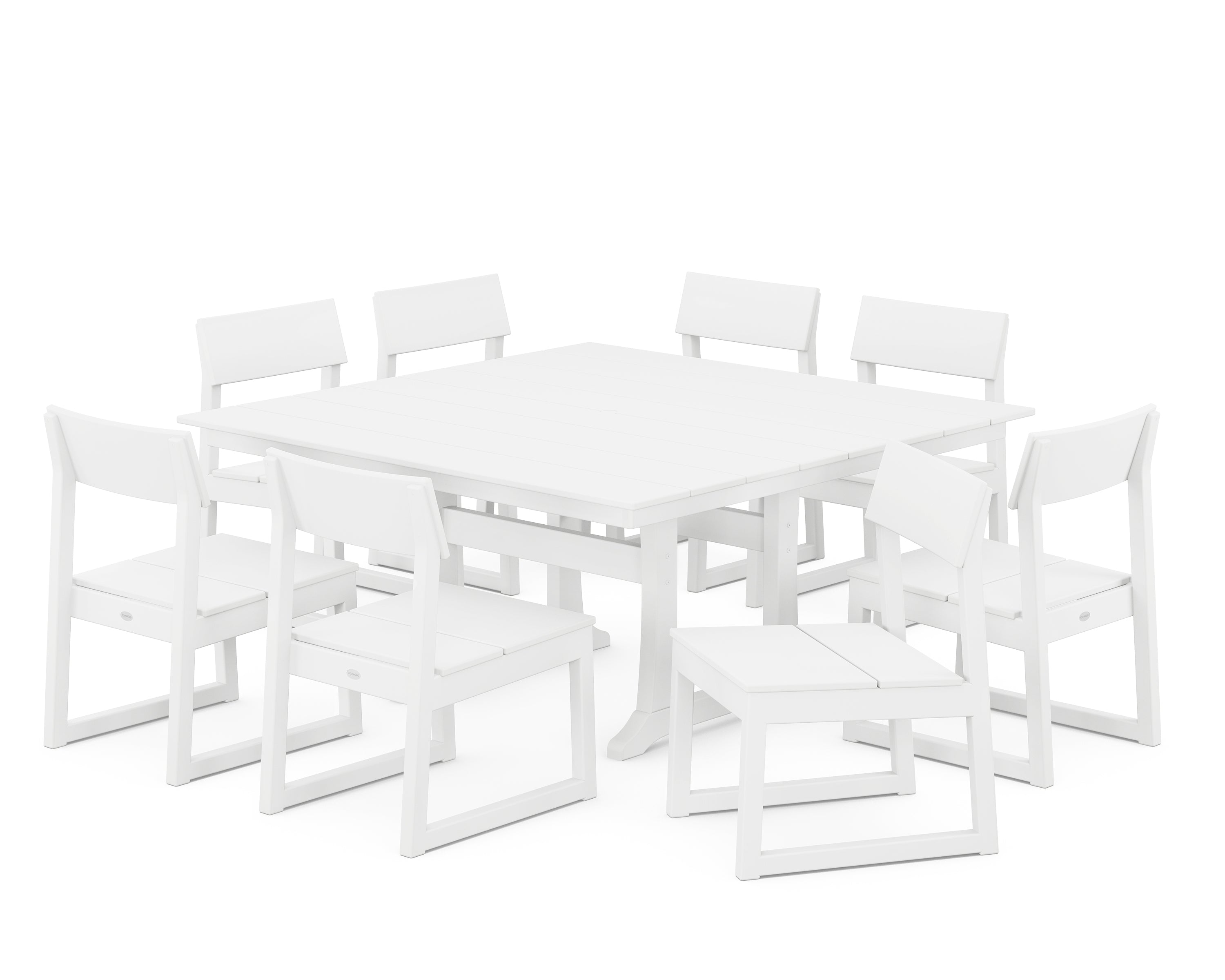 POLYWOOD® EDGE 9-Piece Farmhouse Trestle Dining Set in White