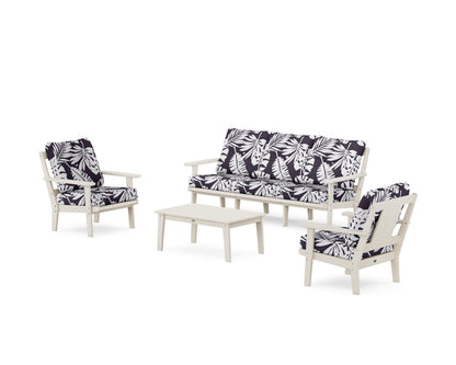 POLYWOOD® Prairie 4-Piece Deep Seating Set with Sofa in Sand / Leaf Navy