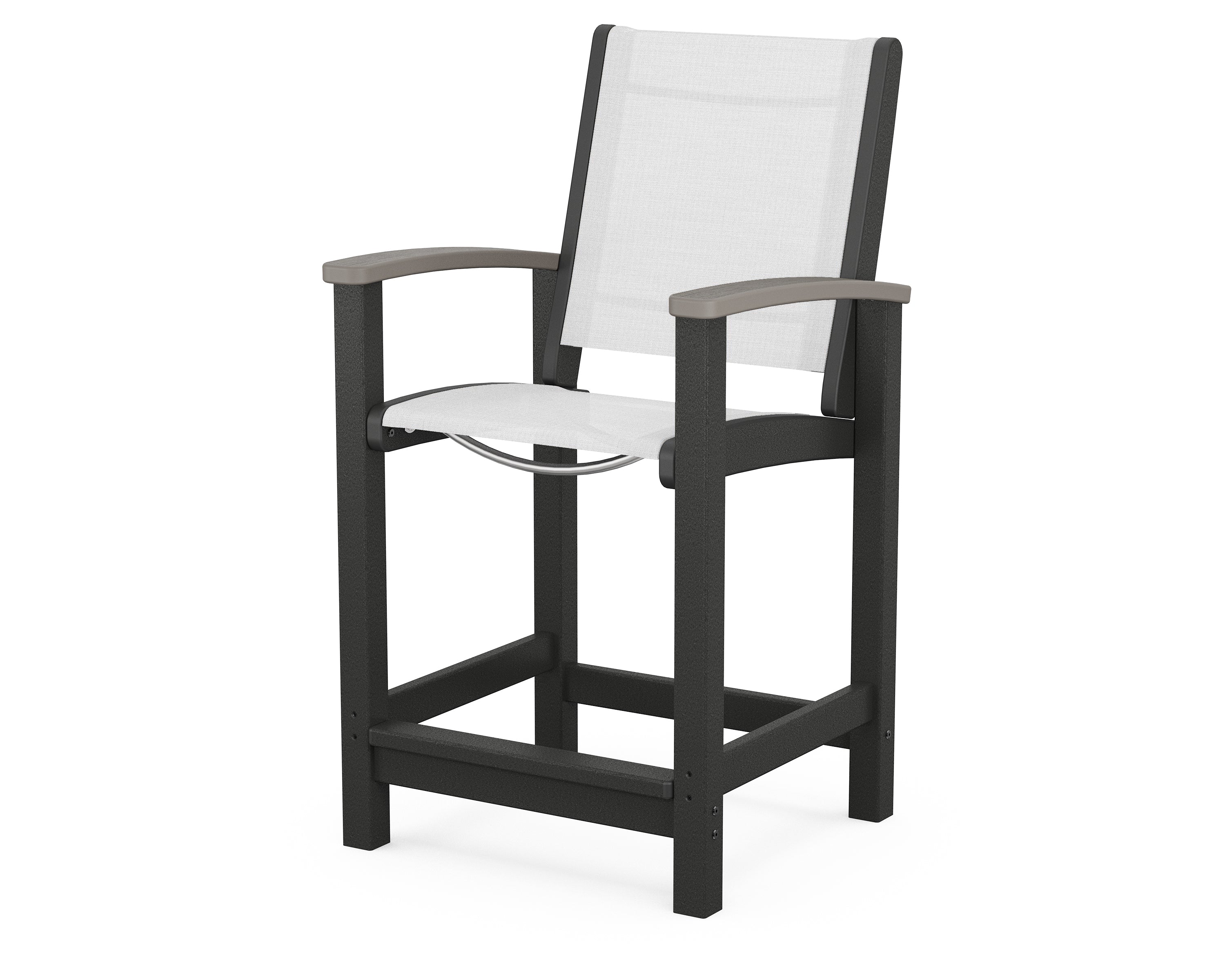 POLYWOOD® Coastal Counter Chair in Black / Driftwood / White Sling