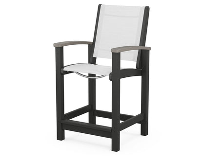 POLYWOOD® Coastal Counter Chair in Black / Driftwood / White Sling