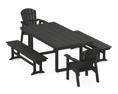 POLYWOOD® Seashell 5-Piece Dining Set with Benches in Black