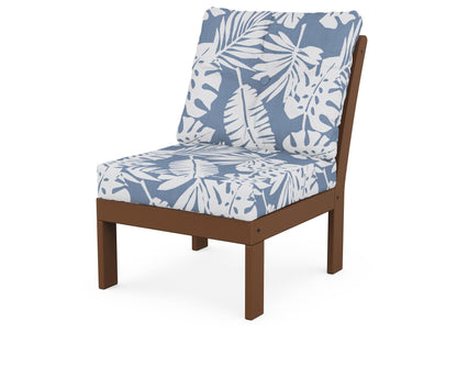 POLYWOOD® Vineyard Modular Armless Chair in Teak / Leaf Sky Blue