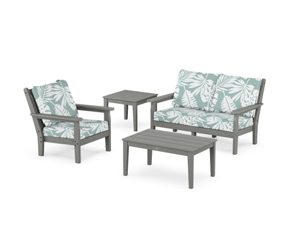 POLYWOOD® Chippendale 4-Piece Deep Seating Set in Slate Grey / Leaf Glacier Spa