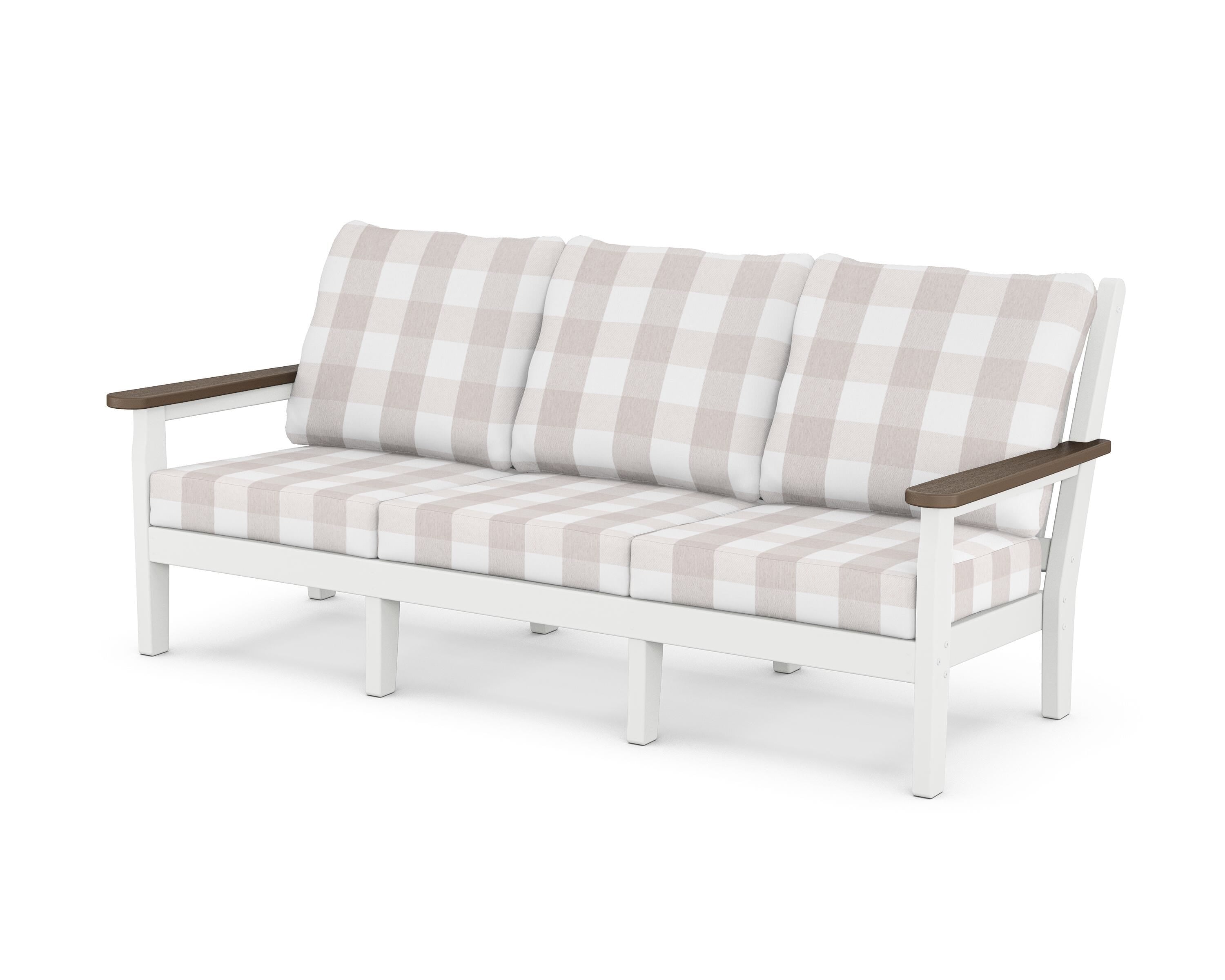 POLYWOOD® Chippendale Deep Seating Sofa in White / Kona / Buffalo Plaid Dune Burlap