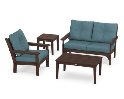 POLYWOOD® Vineyard 4-Piece Deep Seating Set in Mahogany / Ocean Teal
