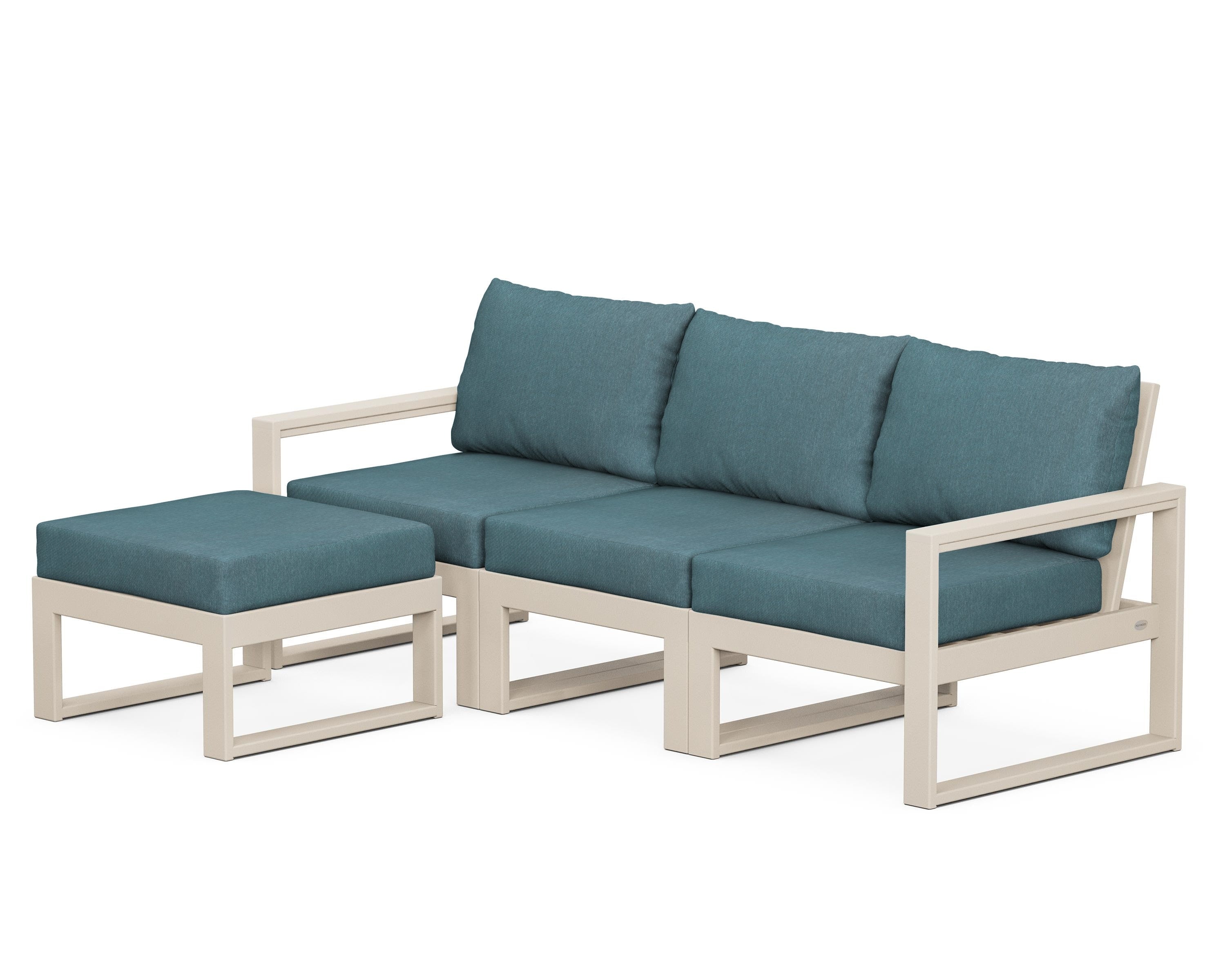 POLYWOOD® EDGE 4-Piece Modular Deep Seating Set with Ottoman in Sand / Ocean Teal