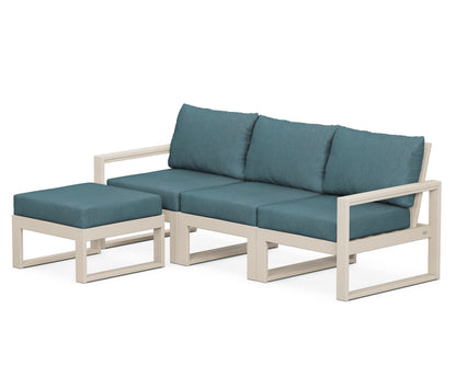 POLYWOOD® EDGE 4-Piece Modular Deep Seating Set with Ottoman in Sand / Ocean Teal