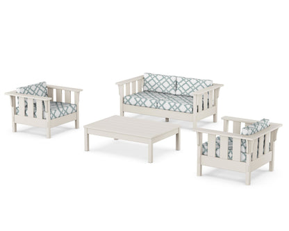 Martha Stewart by POLYWOOD® Acadia 4-Piece Deep Seating Set with Loveseat in Sand / Trellis Glacier Spa