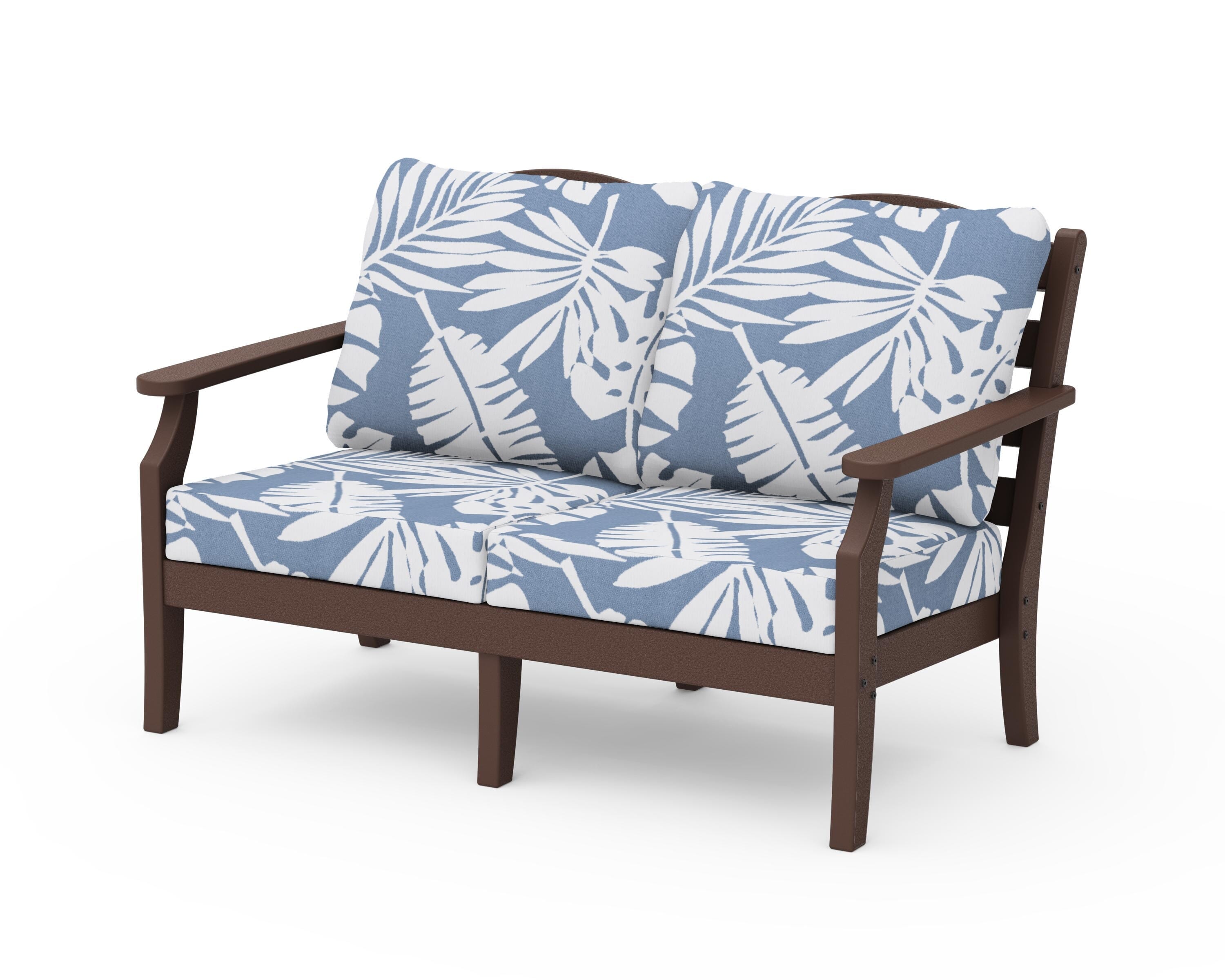 Draper James™ by  POLYWOOD® Savannah Deep Seating Loveseat in Mahogany / Leaf Sky Blue