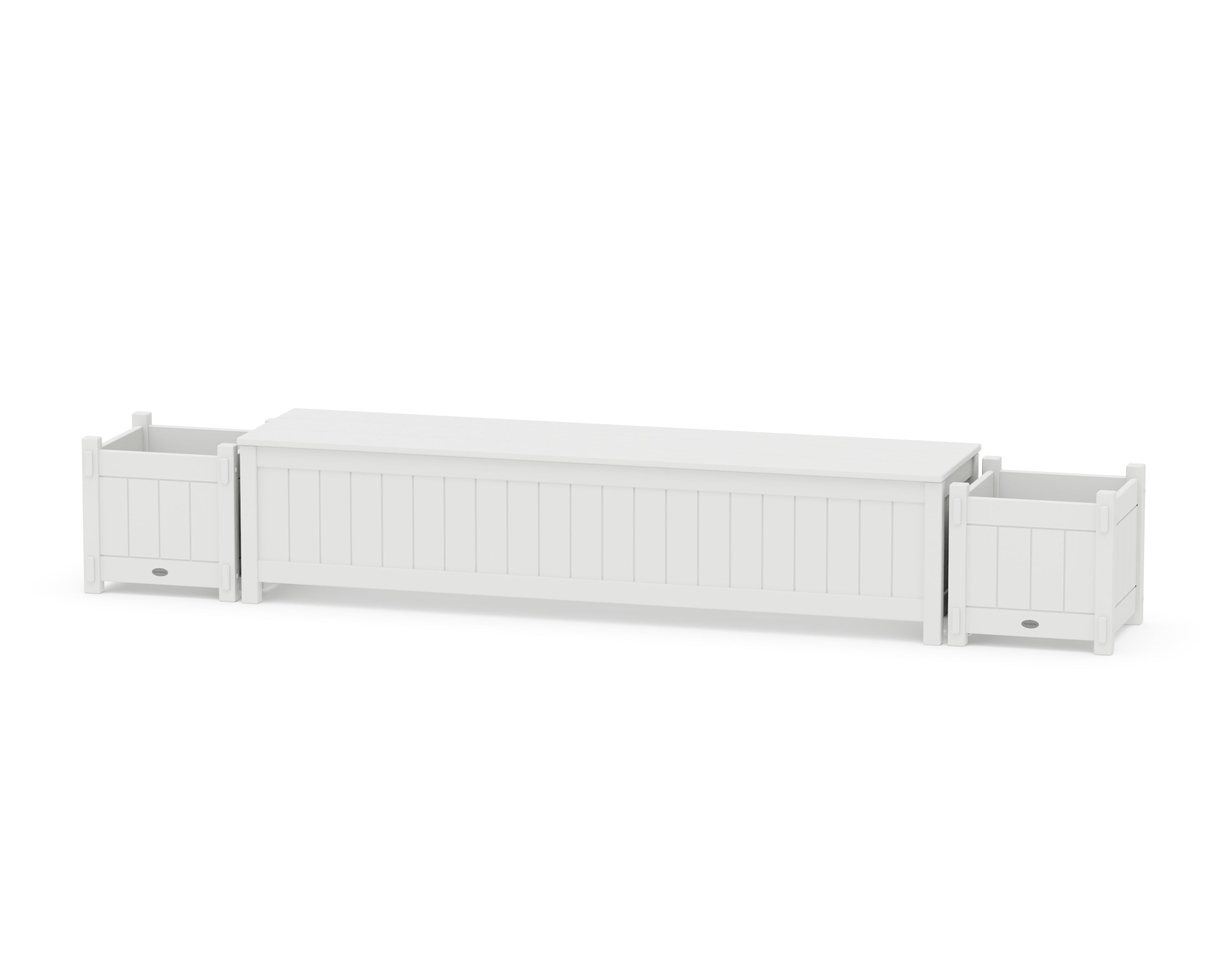 POLYWOOD® 72" Vineyard Straight Planter Storage Bench Set in White