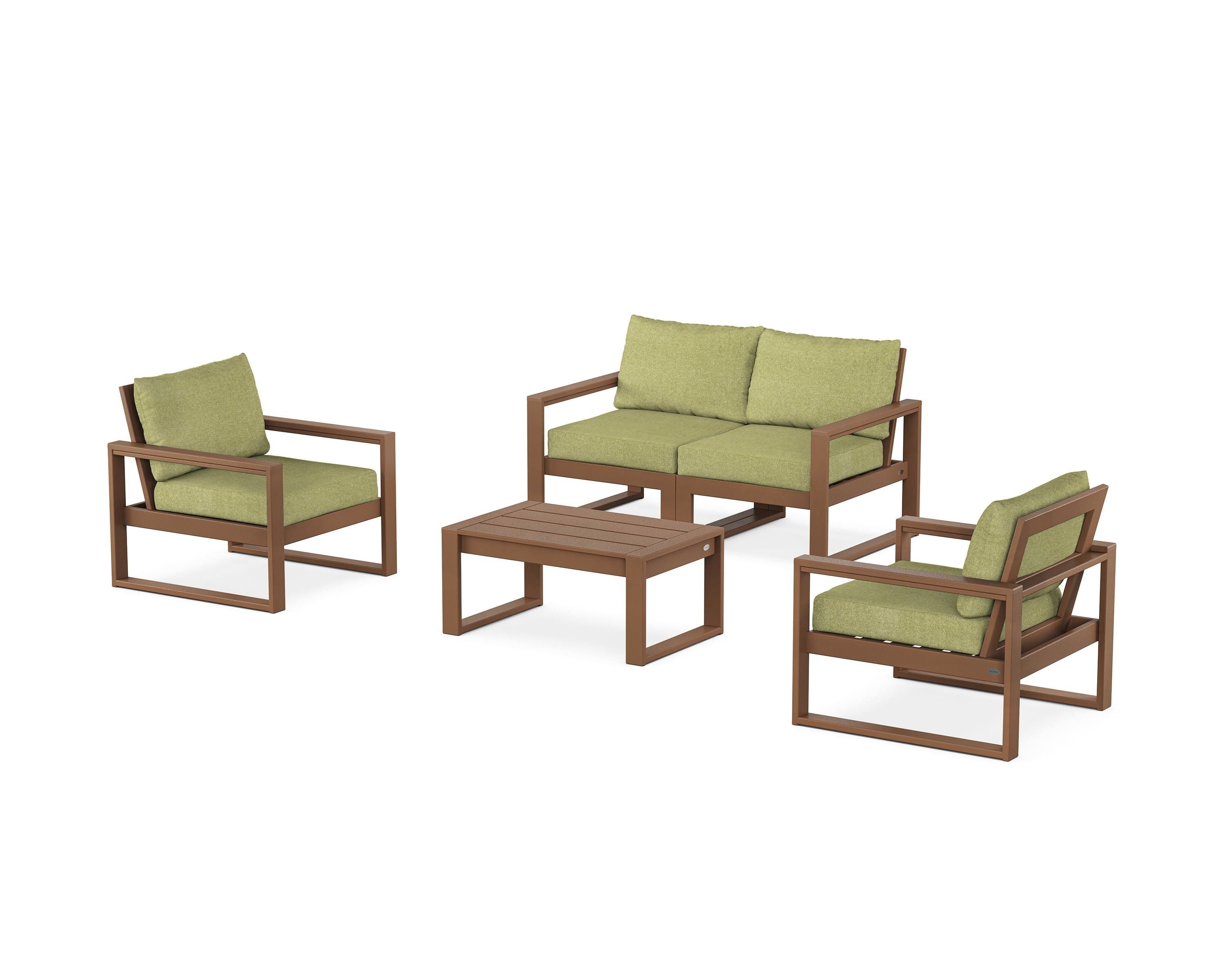 POLYWOOD® EDGE Sectional 4-Piece Deep Seating Set with Loveseat in Teak / Chartreuse Boucle