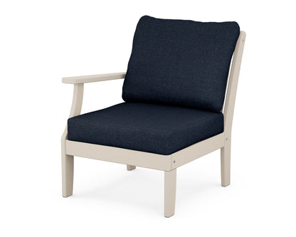POLYWOOD® Braxton Modular Left Arm Chair in Sand / Marine Indigo