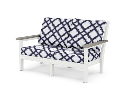 POLYWOOD® Chippendale Deep Seating Loveseat in White / Driftwood / Trellis Navy