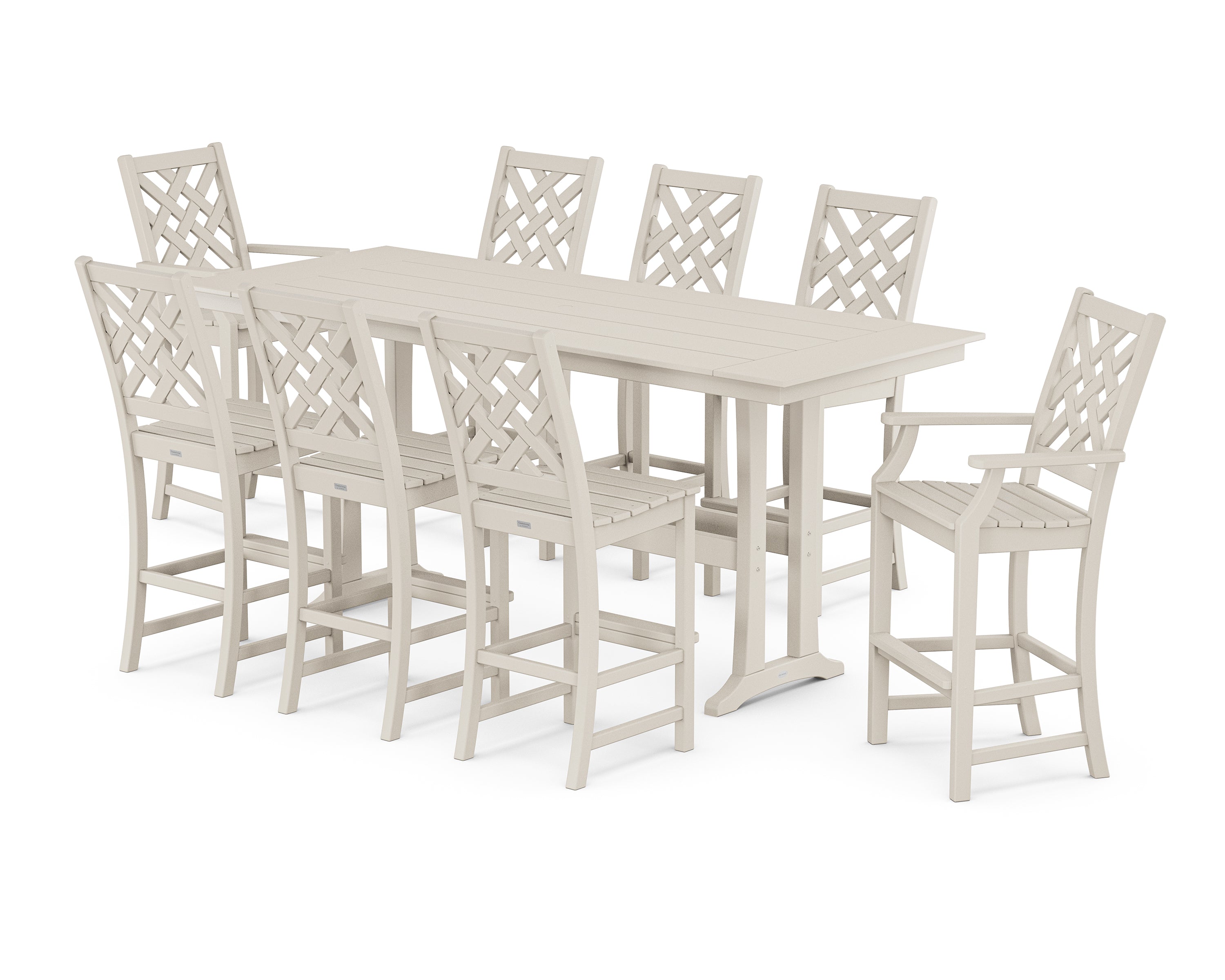 Country Living Wovendale 9-Piece Farmhouse Bar Set with Trestle Legs in Sand