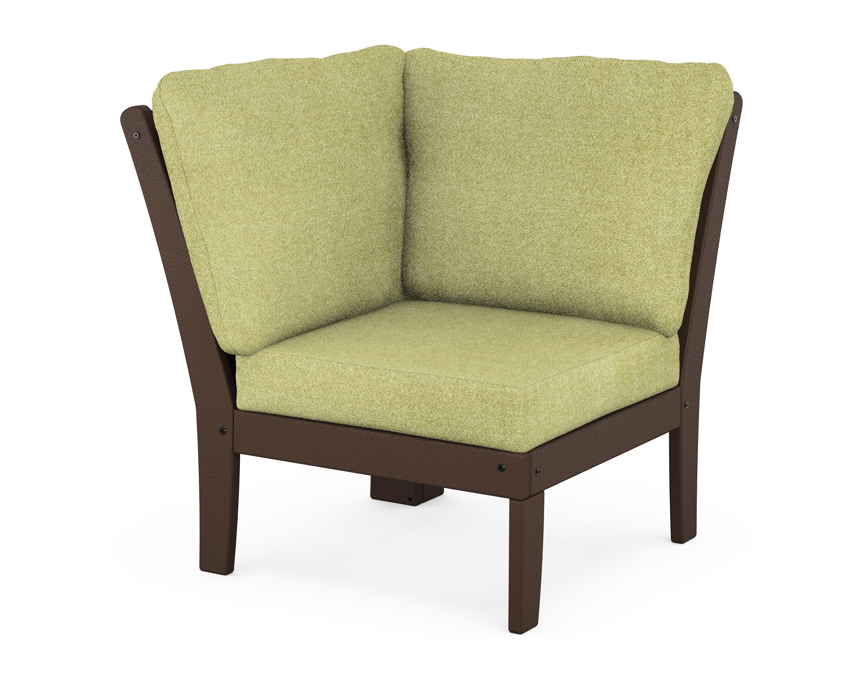 POLYWOOD® Braxton Modular Corner Chair in Mahogany / Chartreuse Boucle