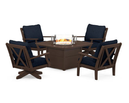 POLYWOOD® Braxton 5-Piece Deep Seating Set with Fire Table in Mahogany / Marine Indigo