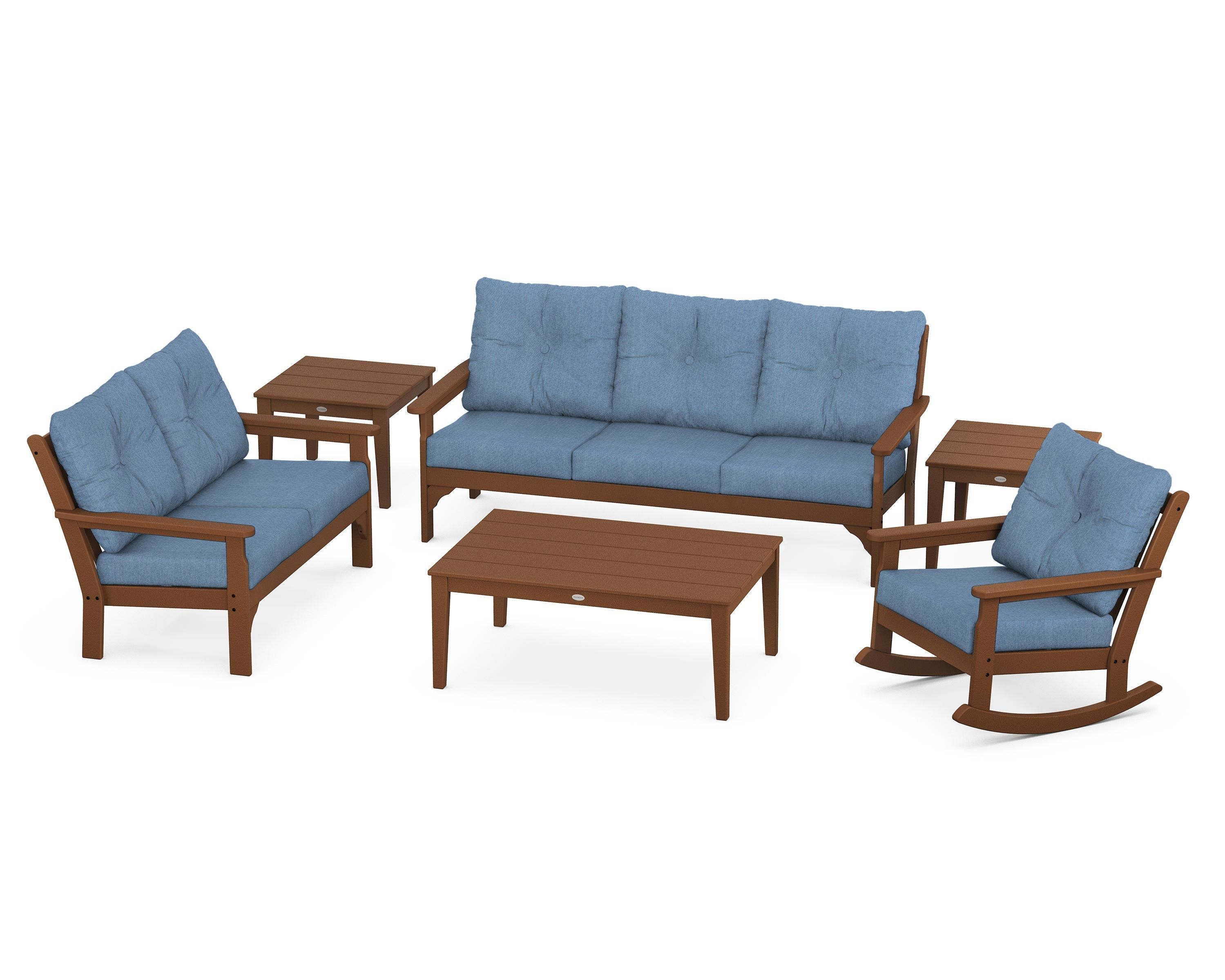 POLYWOOD® Vineyard 6-Piece Deep Seating Set in Teak / Sky Blue