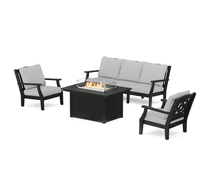 Martha Stewart by POLYWOOD® Chinoiserie Deep Seating Fire Pit Table Set in Black / Granite