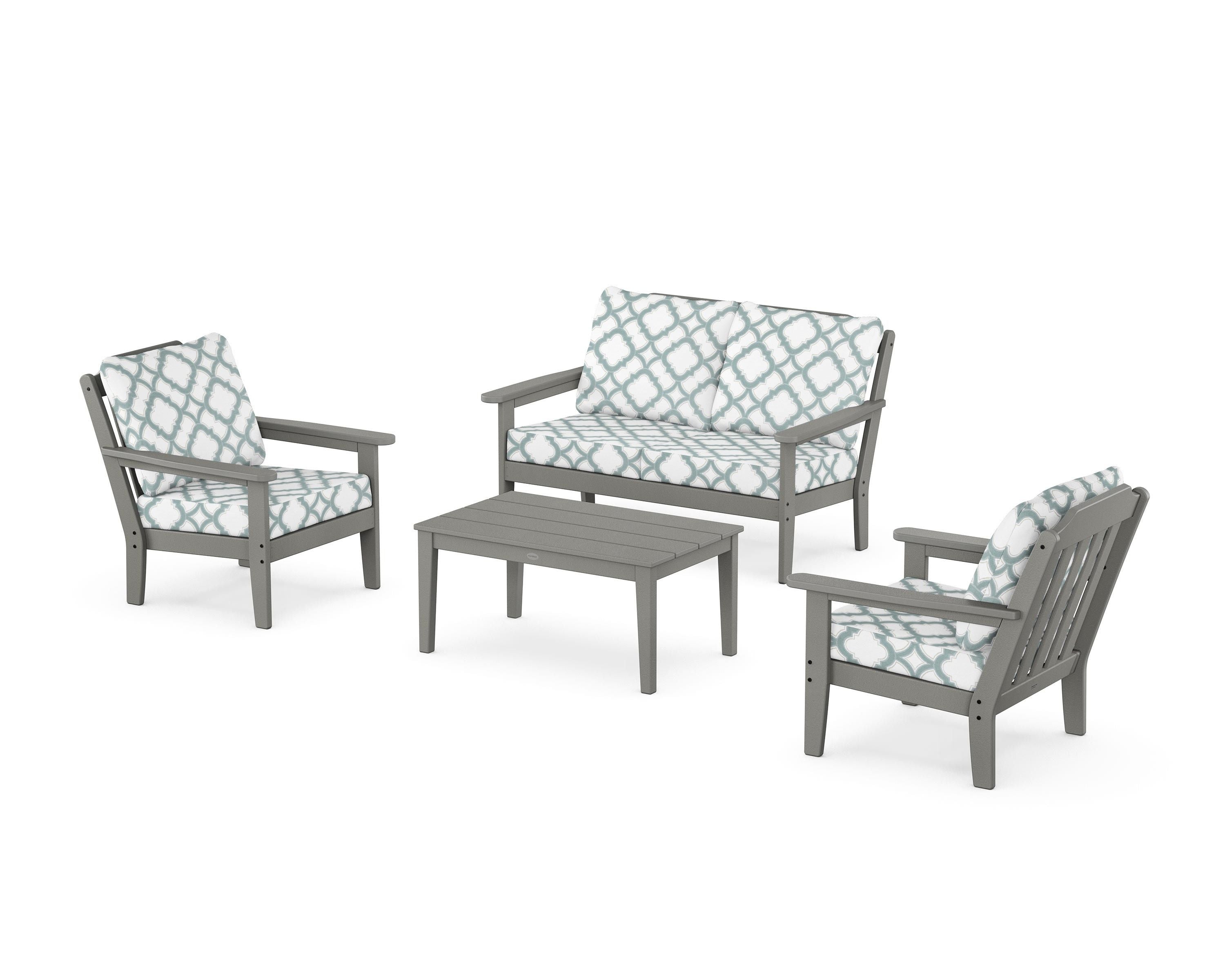 Country Living Cottage 4-Piece Deep Seating Set with Loveseat in Slate Grey / Trellis Glacier Spa