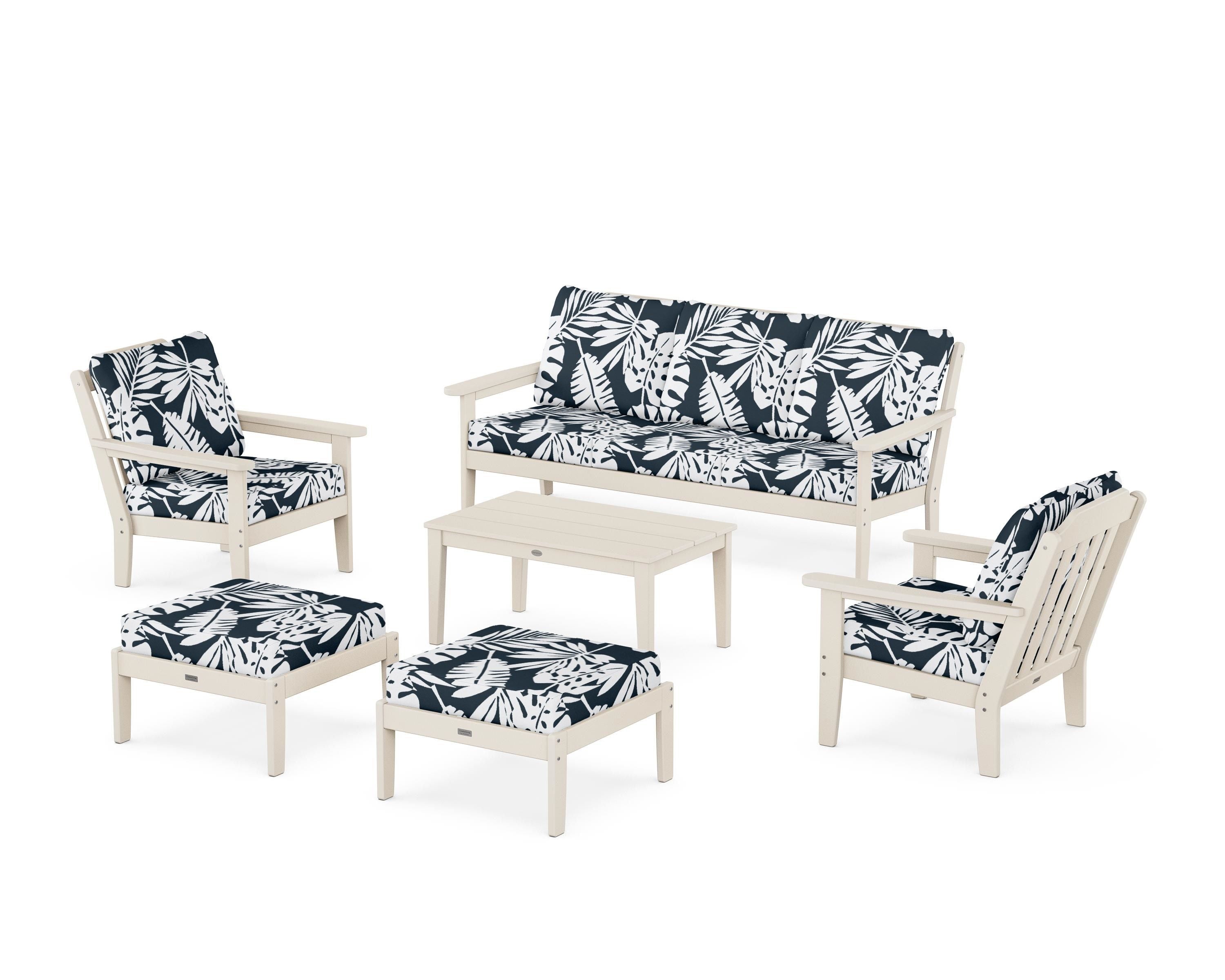 Country Living Cottage 6-Piece Lounge Sofa Set in Sand / Leaf Marine Indigo