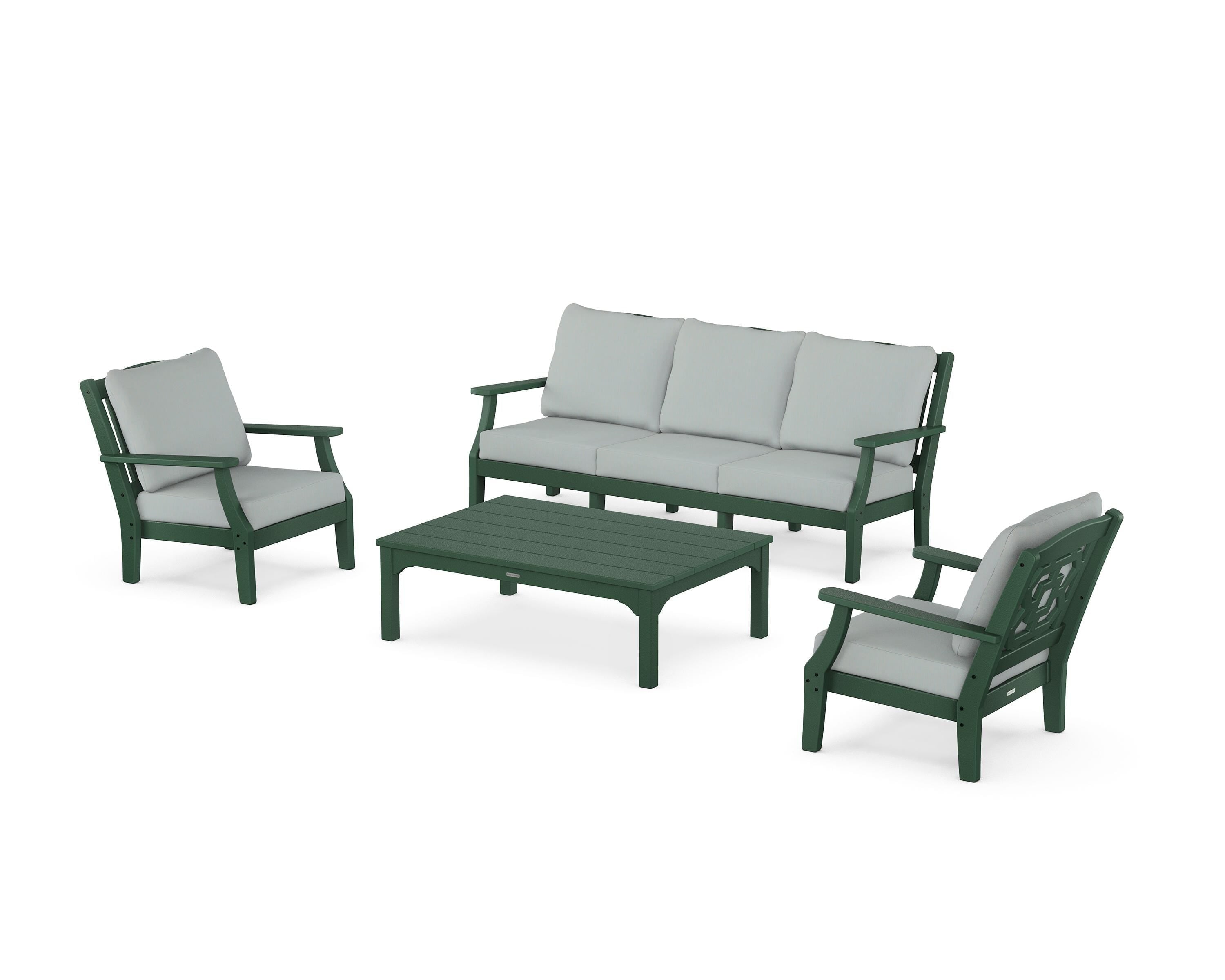Martha Stewart by POLYWOOD® Chinoiserie 4-Piece Deep Seating Set with Sofa in Green / Spa